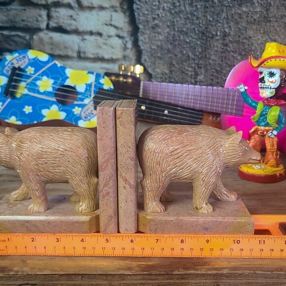 Hand Carved Bear Book Ends Minnesota Agate 1950s - Picture 14 of 15